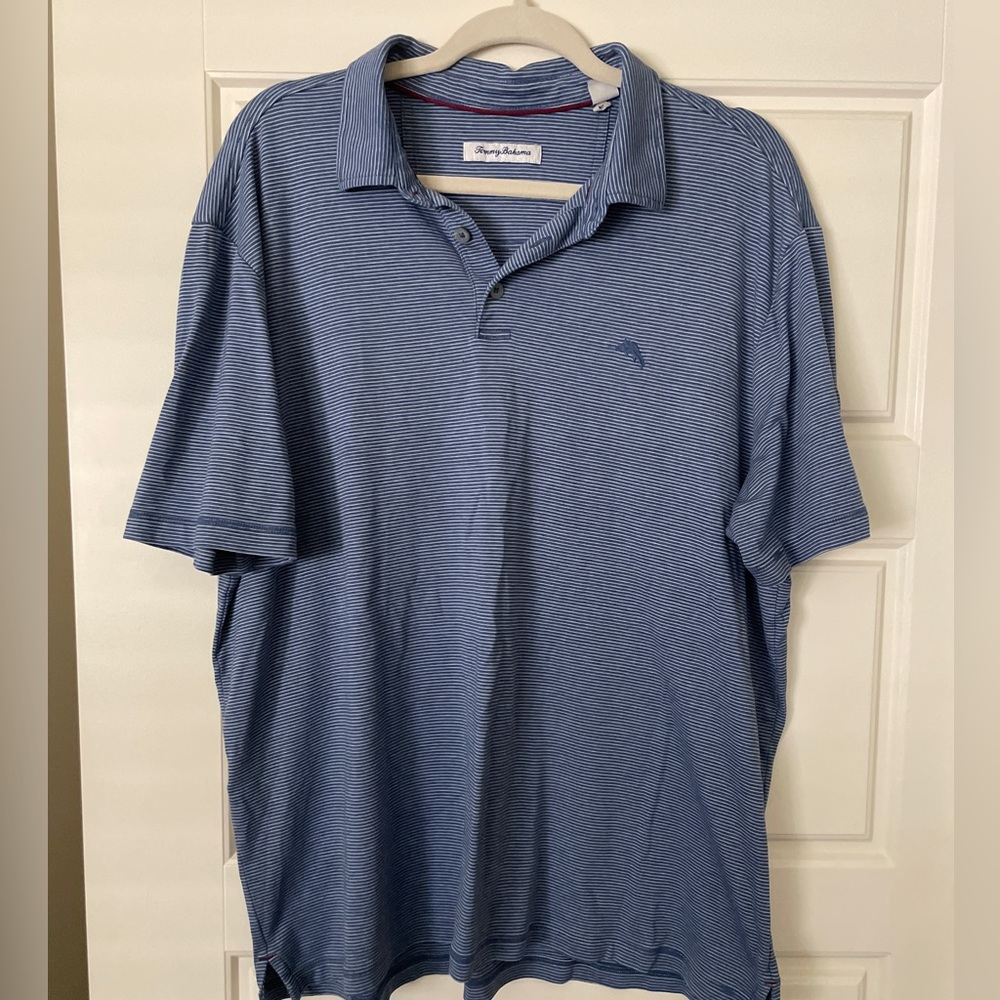 Tommy Bahama Polo Golf Shirt - Blue with white stripes